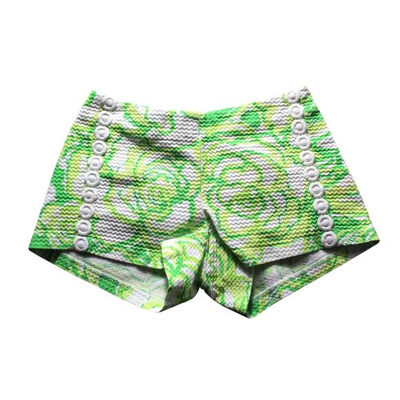 Lilly Pulitzer Shorts Liza Heartbreakers White Green Floral Pattern Resort Sz 4 - Picture 1 of 13